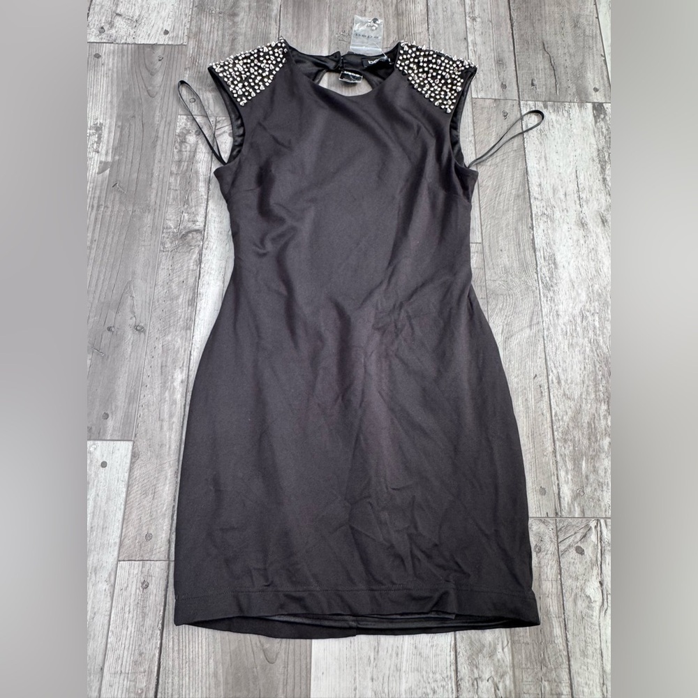 Bebe Black And Silver Studded Dress NWT Small  Y2K FLAW